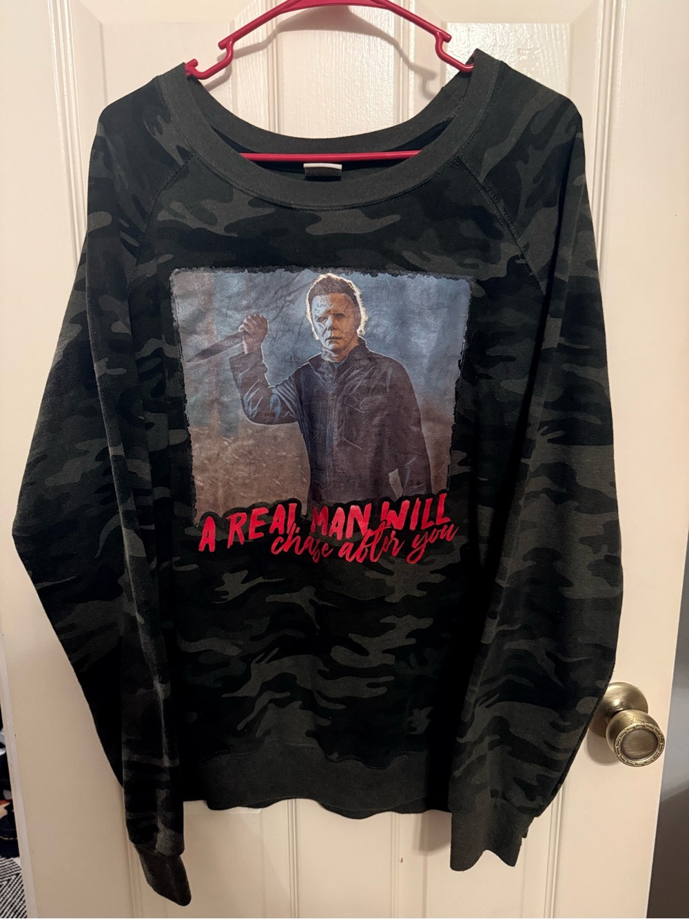 Screen Printed Micheal Meyers Halloween Camo Sweatshirt Mens XL one of a kind
